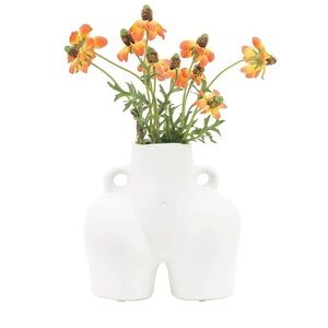 NWOT Sagebrook Home Ceramic white 1/2 body vase BOHO/botanical/minimal/decor